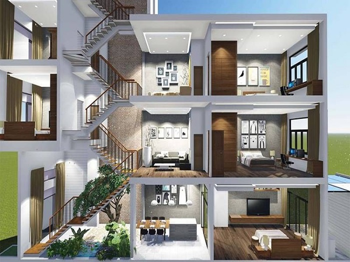 MẶT BẰNG NHÀ LỆCH TẦNG BỐ TRÍ HỢP LÝ