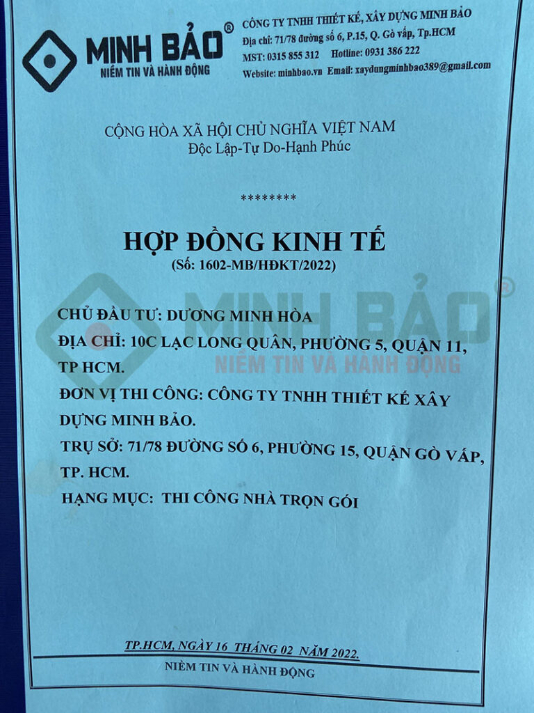 Hợp đồng xây nhà trọn gói Minh Bảo