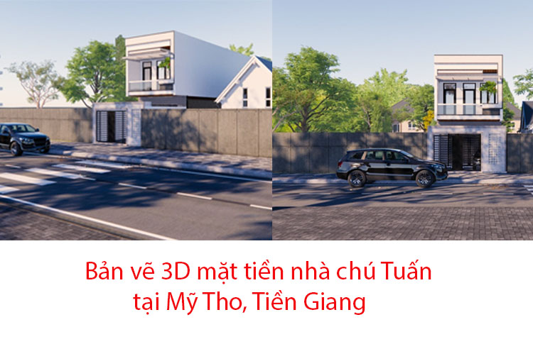 Bản vẽ 3D nhà chú Tuấn Tiền Giang