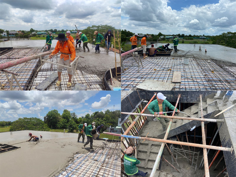 Công tác đổ bê tông sàn tầng trệt, đổ bê tông cầu thang