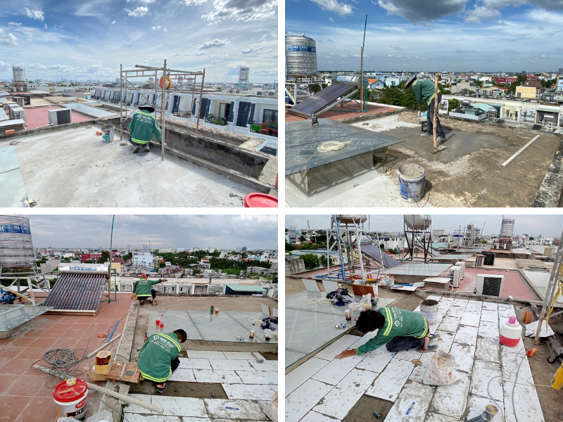 Công tác chống thấm, ốp lát gạch trên sân thượng