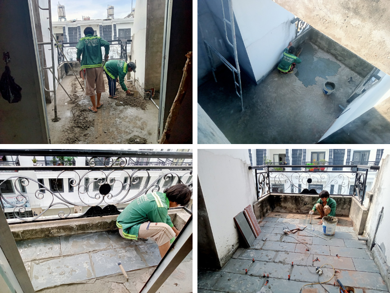 Thi công ốp lát gạch ở ban công