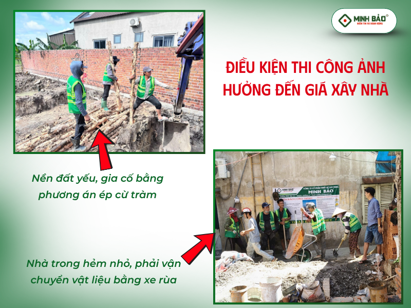 Điều kiện thi công ảnh hưởng đến giá xây nhà