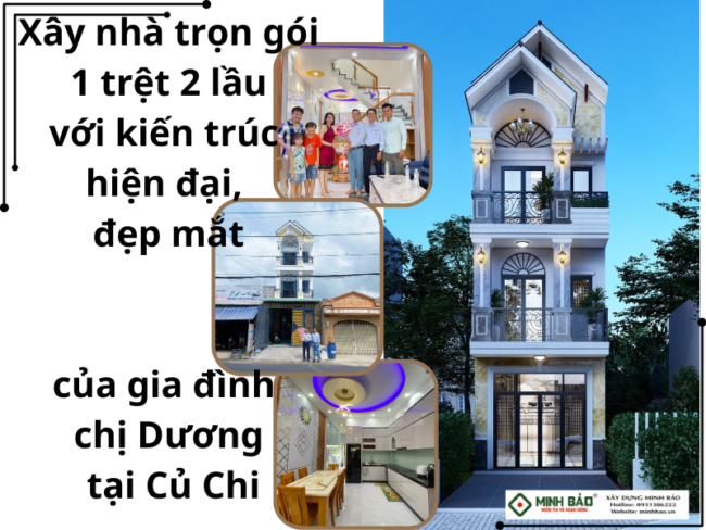 Xây nhà trọn gói 1 trệt 2 lầu tại Củ Chi cho gia đình chị Dương