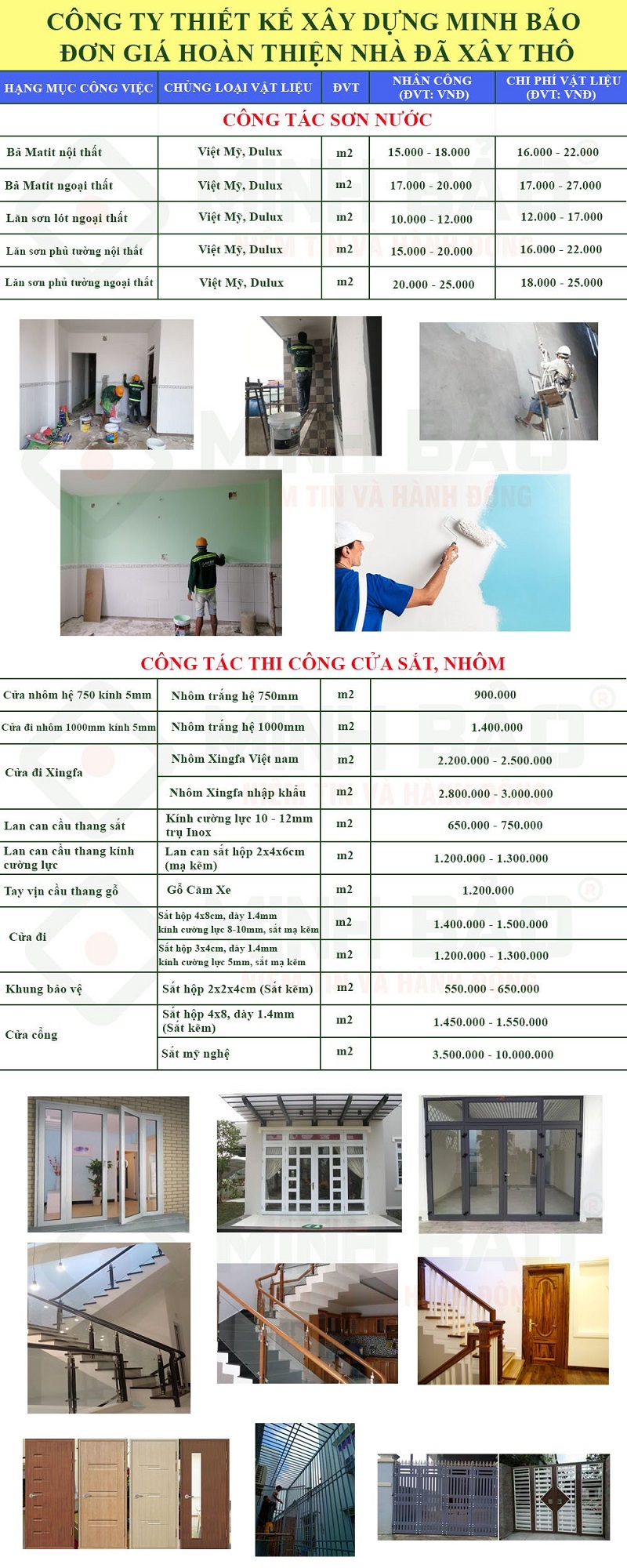 Đơn giá công tác sơn nước và thi công cửa