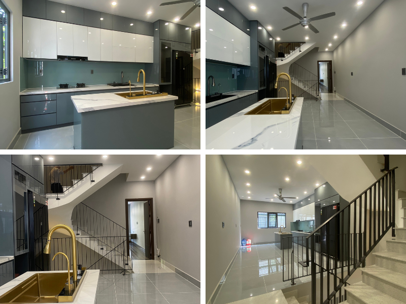 Phòng bếp là điểm nhấn nổi bật nhất với những thiết bị hiện đại, quầy 3 tiện ích và không gian thoáng đãng