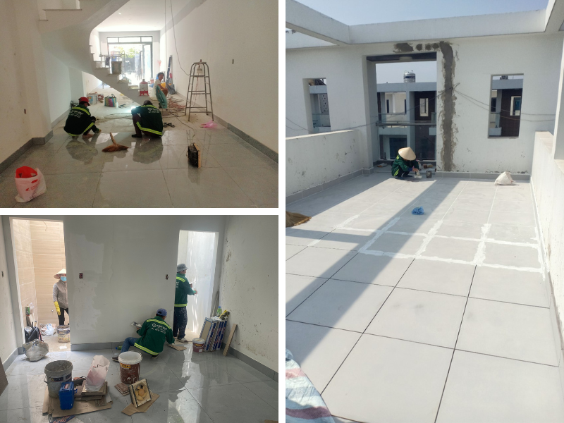 Công tác chà roong sau khi lát gạch