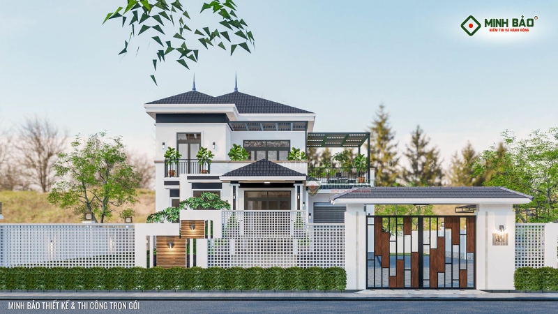 8x12m nhà 2 tầng mái nhật có sân vườn
