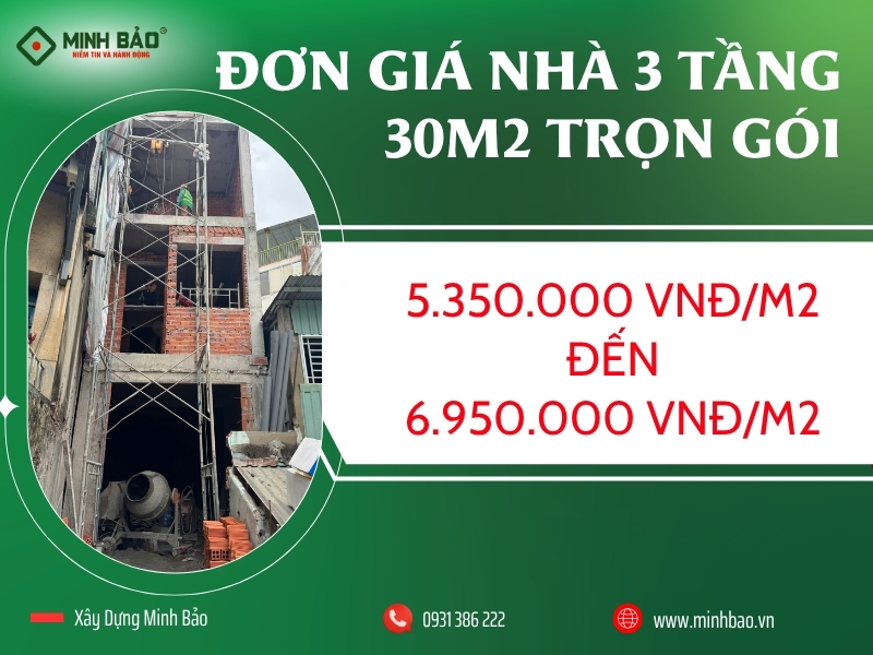 Chi phí xây nhà 3 tầng 30m2 trọn gói