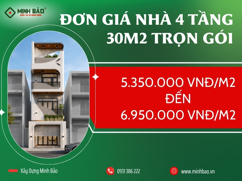 Đơn giá xây nhà 4 tầng 30m2