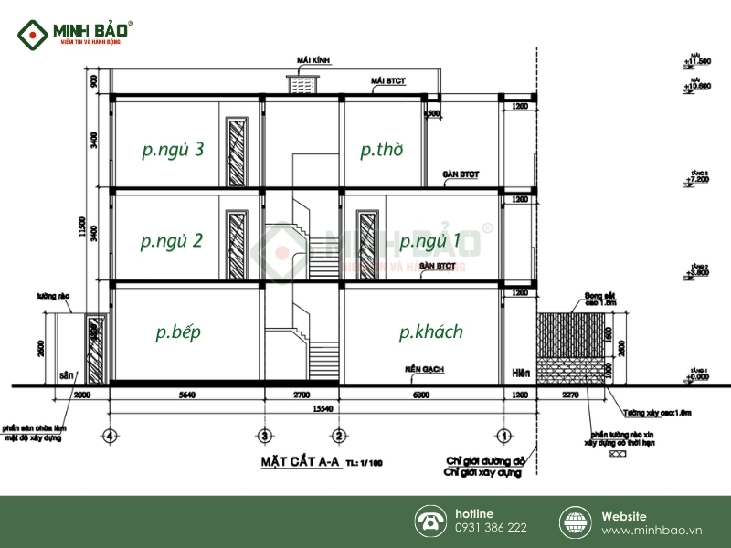 Căn nhà 3 tầng 3 phòng ngủ được Minh Bảo thiết kế và thi công