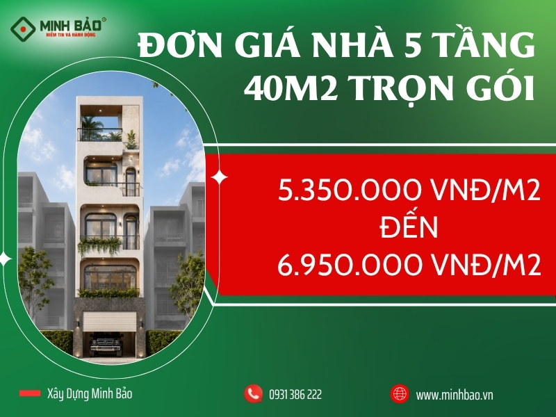 Chi phí xây nhà 5 tầng 40m2 trọn gói