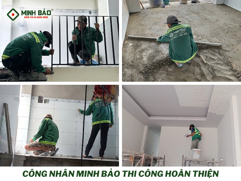 Công nhân Minh Bảo thi công hoàn thiện