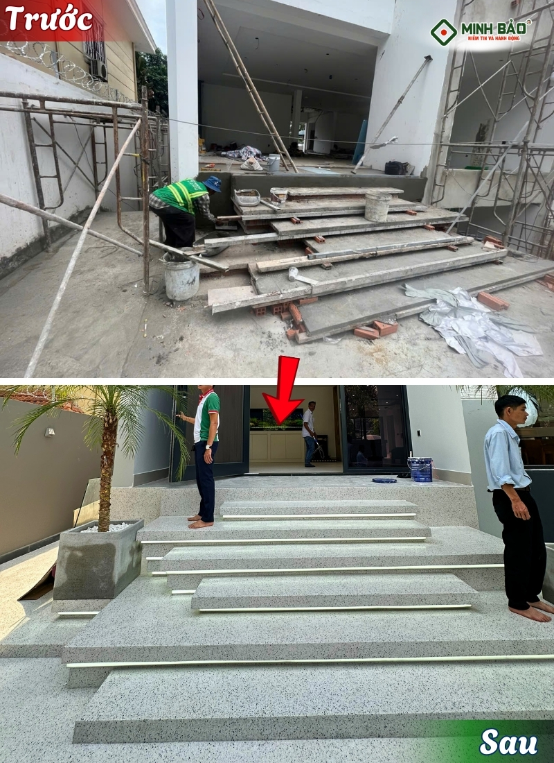 Bậc tam cấp trước và sau khi cải tạo