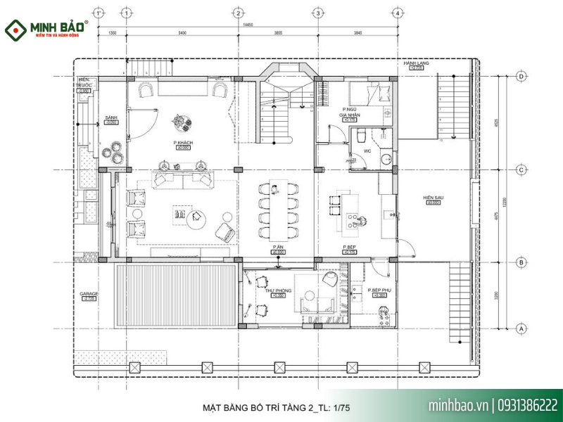 Bố trí mặt bằng tầng 2