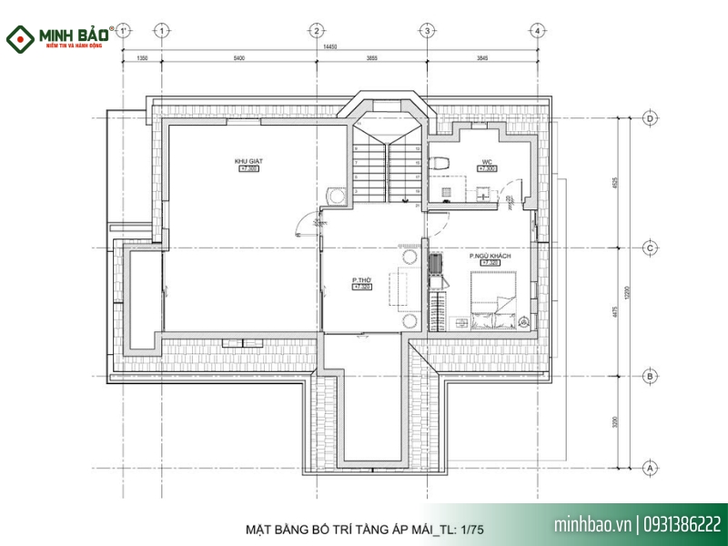 Bố trí mặt bằng tầng áp mái