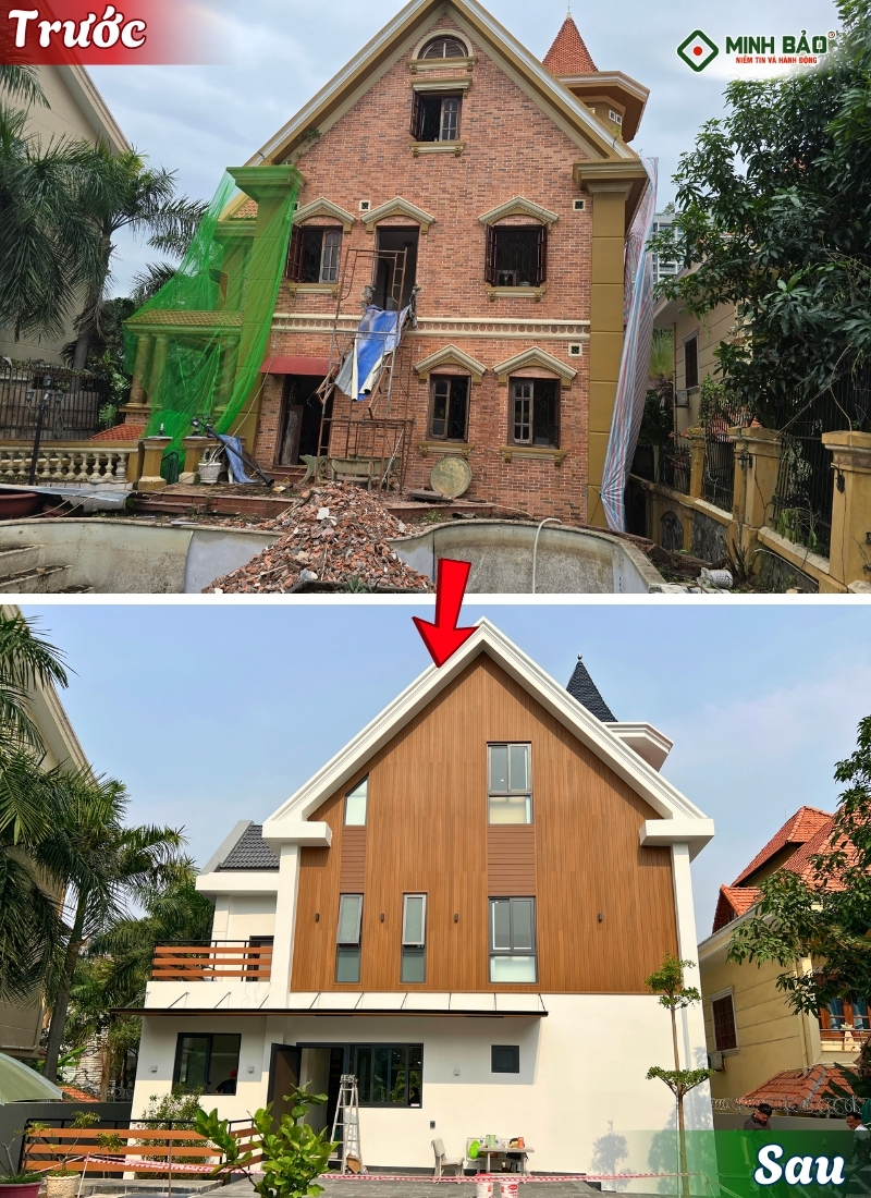 Phía sau nhà trước và sau khi cải tạo