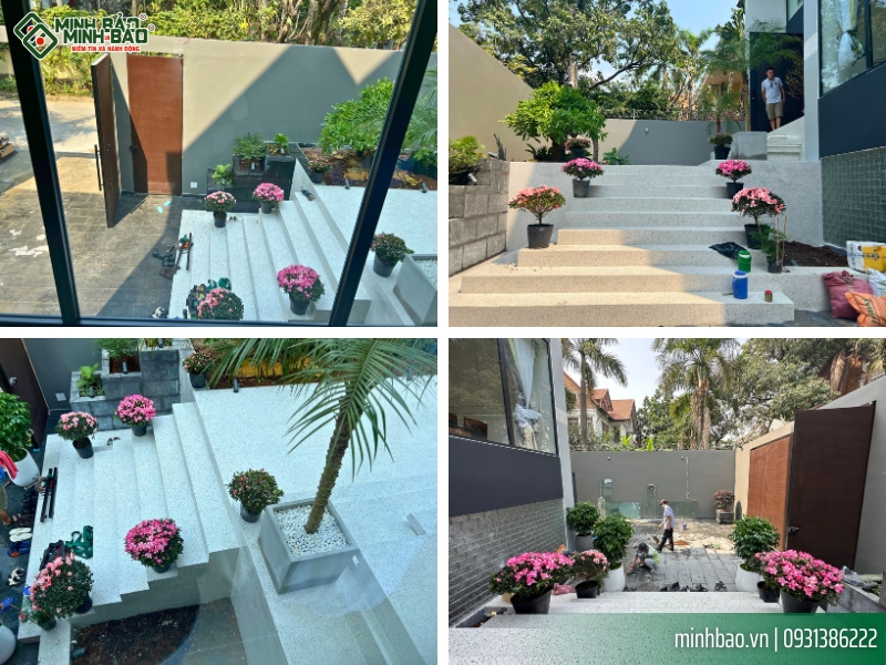 Tiền sảnh là cầu thang đá mài