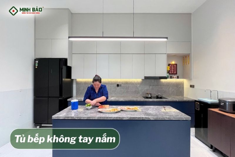 Tủ bếp không tay nắm, xu hướng thiết kế bếp năm 2025