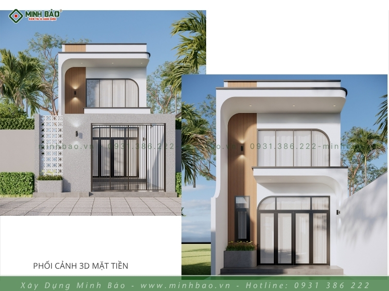 3D mặt tiền mẫu thiết kế nhà gác lửng