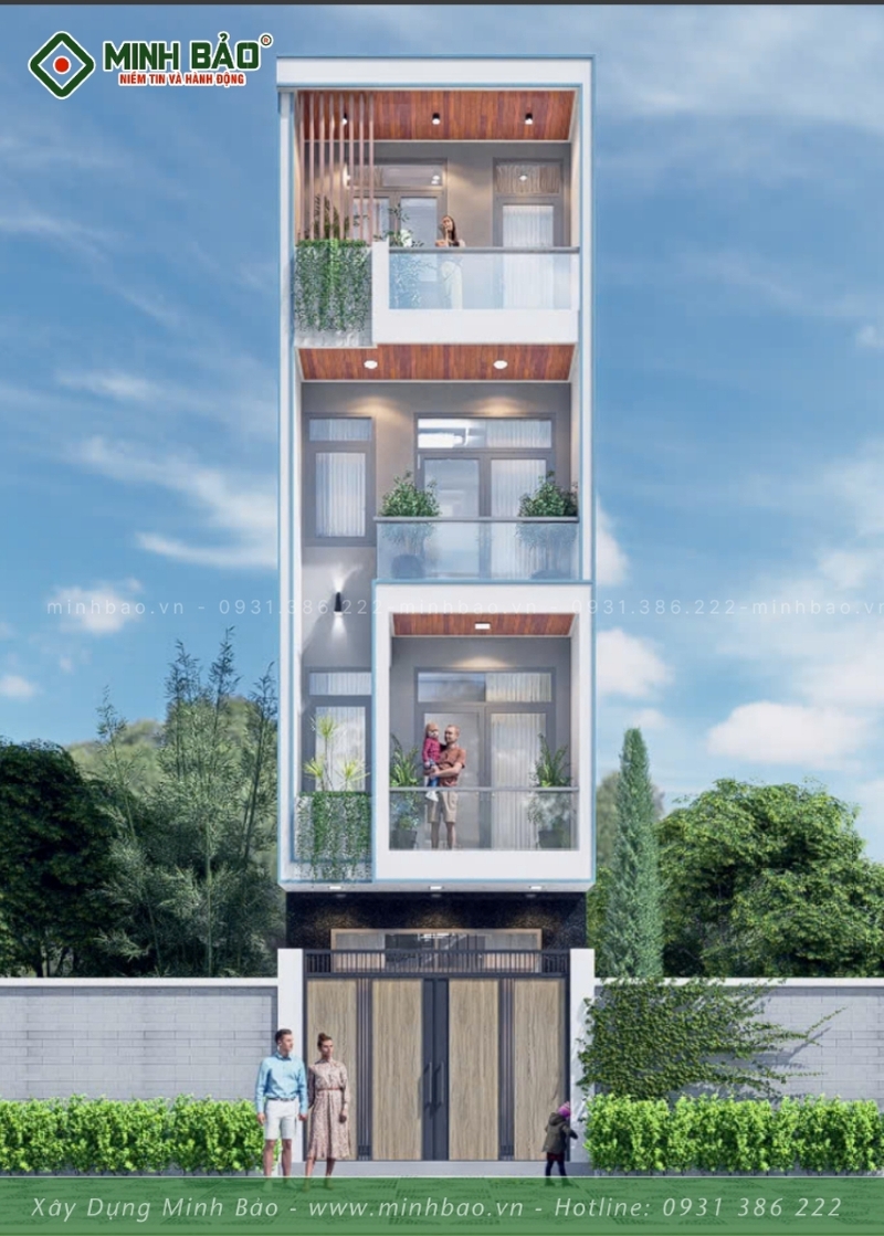 3D mặt tiền thiết kế nhà 4 tầng hiện đại