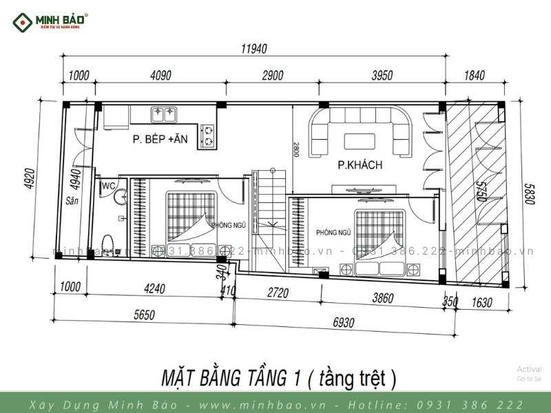 Bố trí mặt bằng tầng 1
