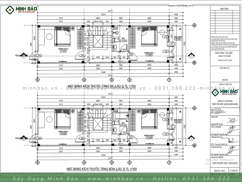 Bố trí mặt bằng tầng 3 và tầng 4