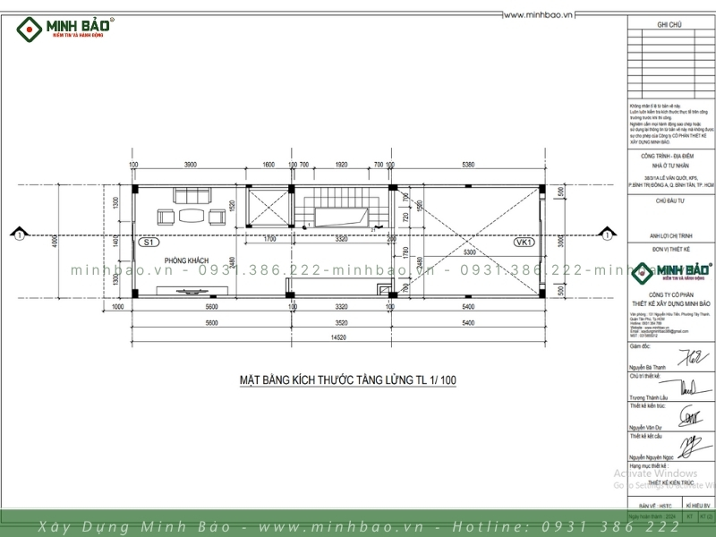 Bố trí mặt bằng tầng lửng - thiết kế nhà 4 tầng Bình Tân