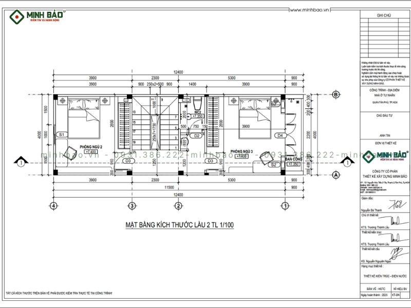Bố trí mặt bằng tầng 3 - Thiết kế nhà 4 tầng Tân Phú