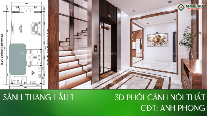 Cầu thang nằm trong lòng thang máy