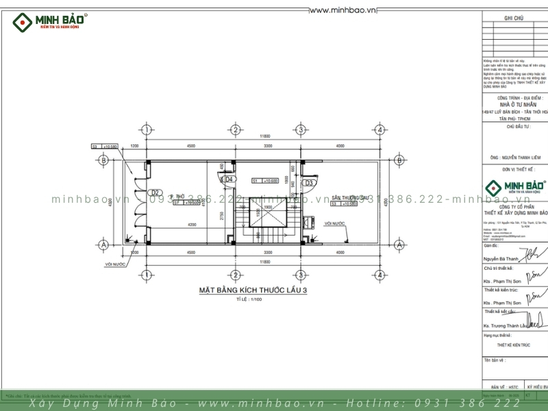 Kích thước mặt bằng tầng 4