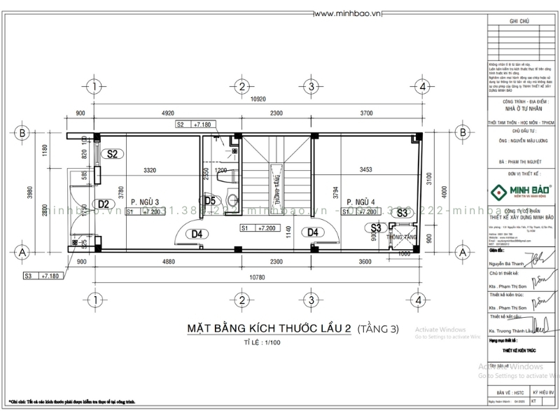Mặt bằng kích thước tầng 3