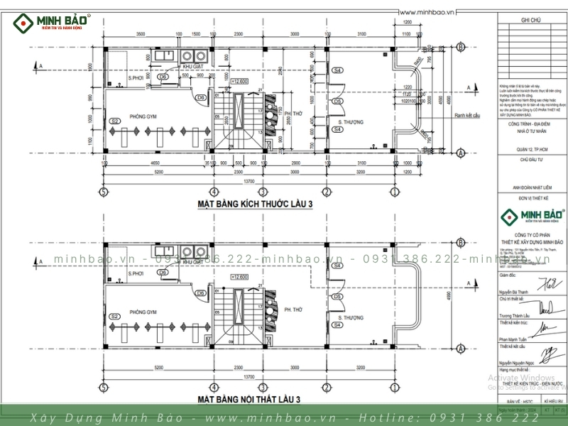 Mặt bằng lầu 3 - thiết kế nhà 4 tầng quận 12