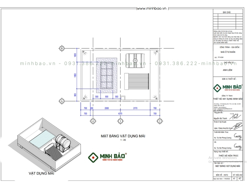 Mặt bằng tầng mái - Thiết kế nhà 5 tầng quận 10