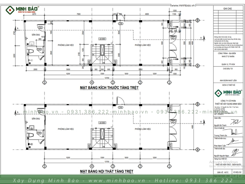 Mặt bằng tầng trệt - thiết kế nhà 4 tầng quận 12