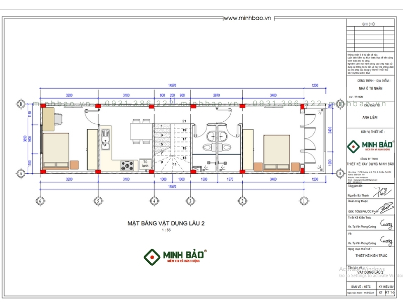 Mặt bằng vật dụng tầng 3 - Thiết kế nhà 5 tầng quận 10