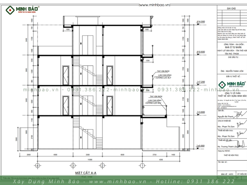 Mặt cắt nhà 4 tầng