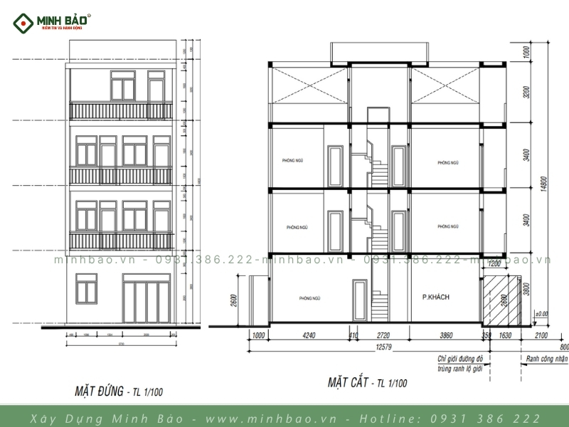 Mặt đứng và mặt cắt của ngôi nhà