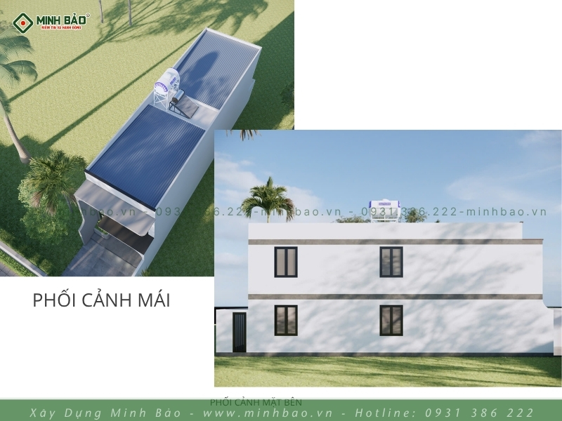 Phối cảnh mái và mặt bên