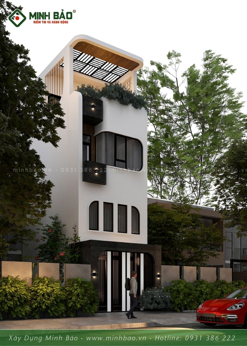 Phối cảnh mặt tiền thiết kế nhà 4 tầng
