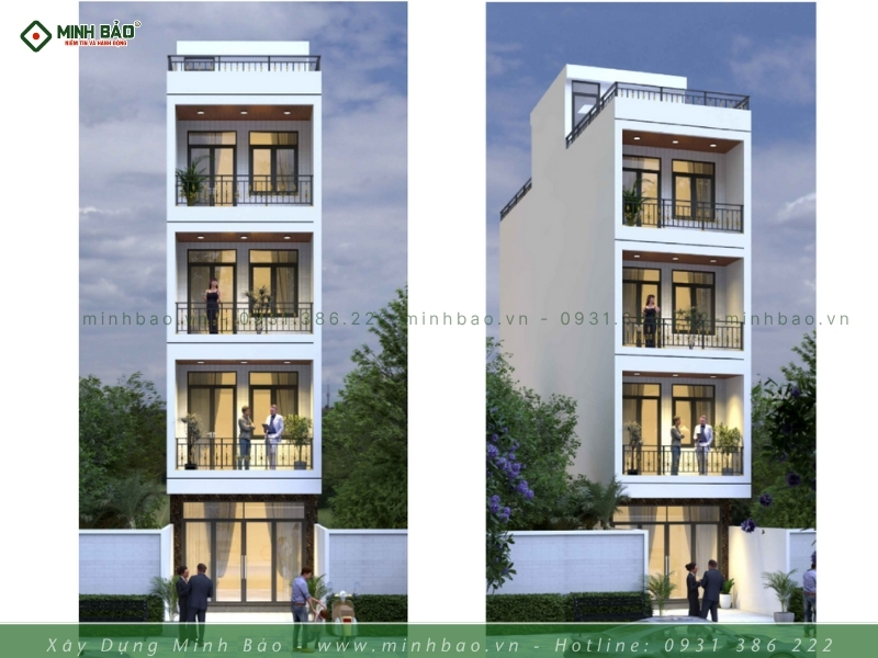 Phối cảnh mặt tiền thiết kế nhà 4 tầng tum
