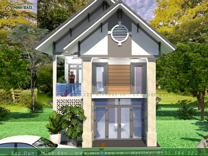 Phối cảnh mặt tiền thiết kế nhà gác lửng mái thái