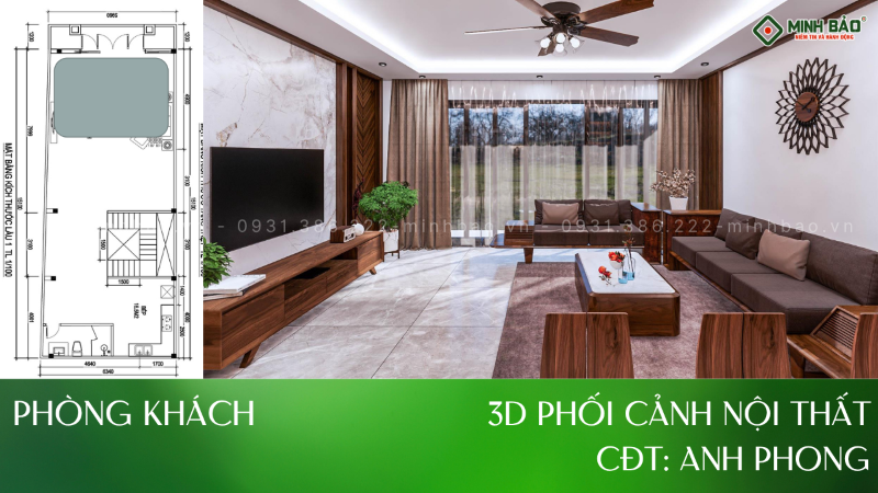 Phòng khách cao cấp với gỗ tự nhiên