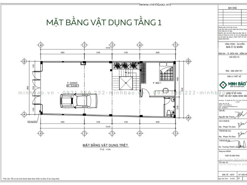 Tầng 1 - Thiết kế nhà 4 tầng Biên Hòa