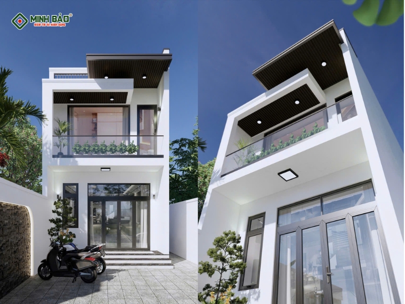 Mặt tiền mẫu nhà gác lửng 2 phòng ngủ