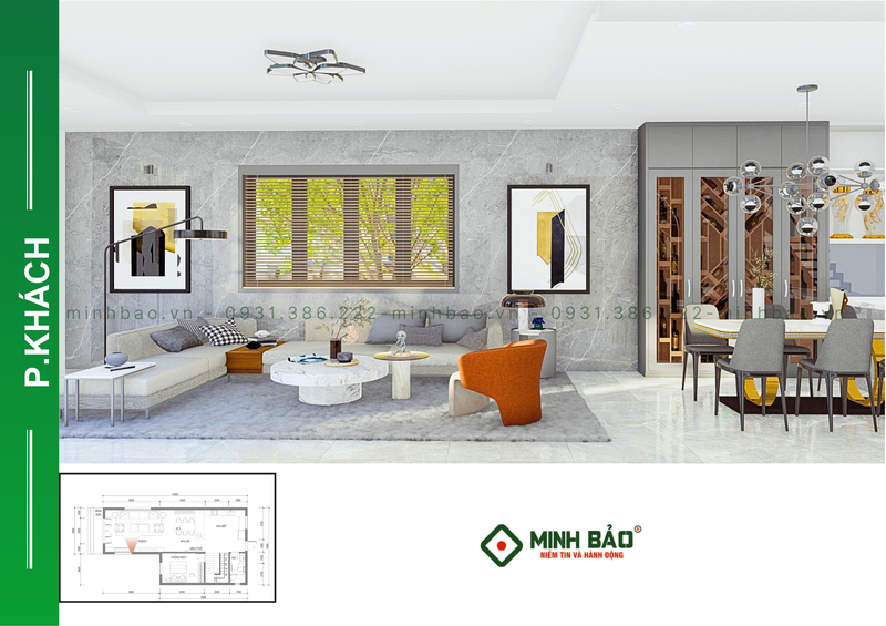 Bàn ăn nằm cạnh phòng khách