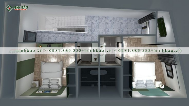 Bố trí công năng tầng 2 - thiết kế nhà 2 tầng trên đất xéo