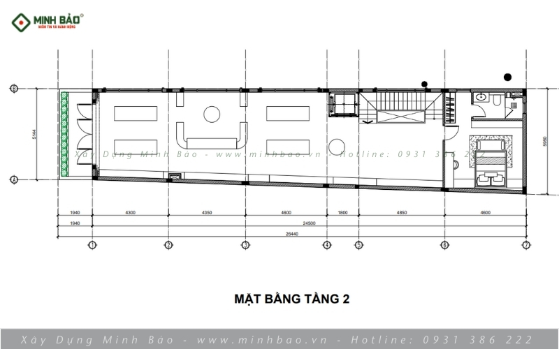 Bố trí mặt bằng tầng 2