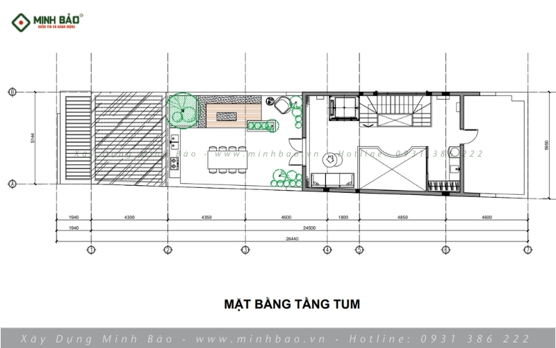 Bố trí mặt bằng tầng tum
