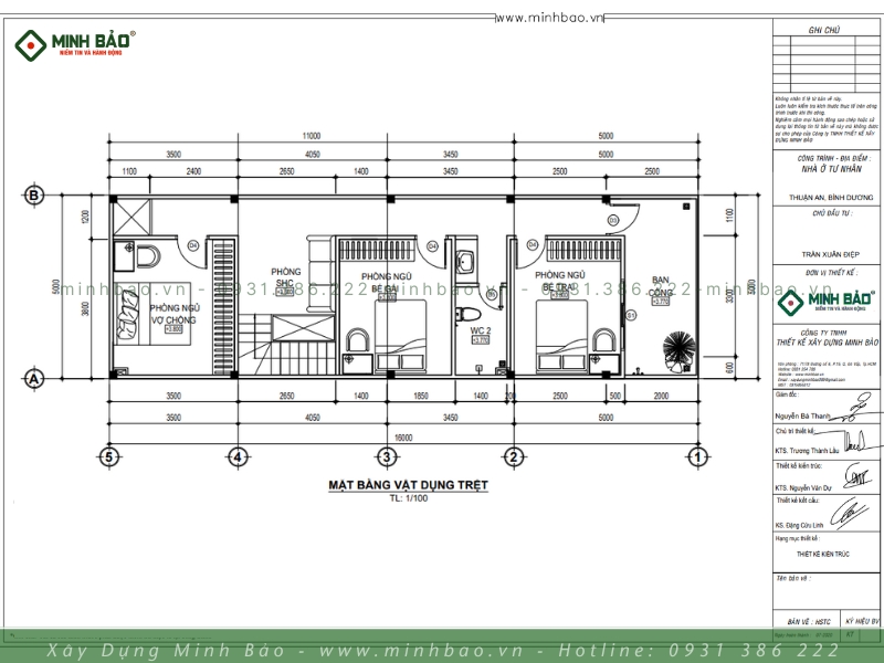 Bố trí mặt bằng tầng 2 - thiết kế nhà 2 tầng Bình Dương